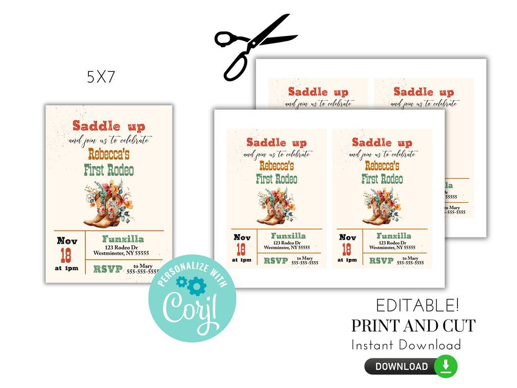 Printable and Editable First Rodeo Invitation