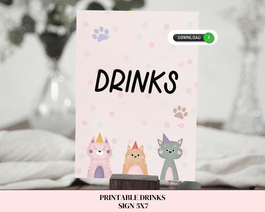 Printable Drinks Sign for Let's Pawty Party 5x7