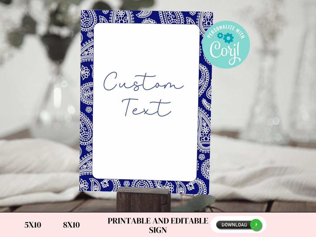 Printable and editable blue bandana sign in 5x7 and 8x10