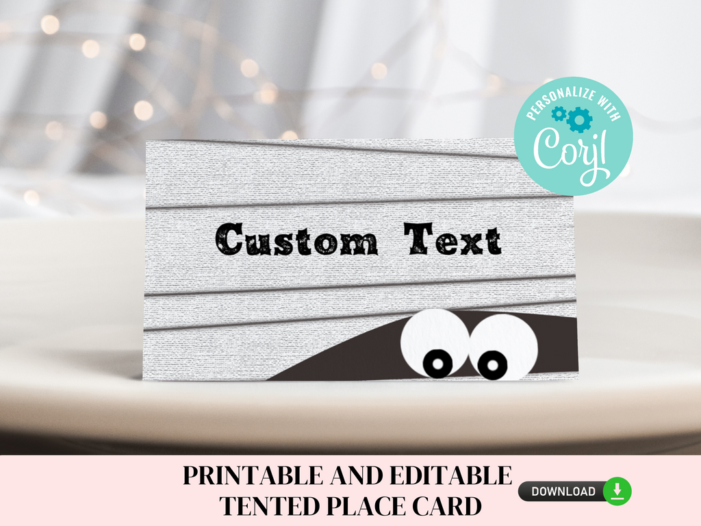 Printable and editable mummy place cards for Halloween