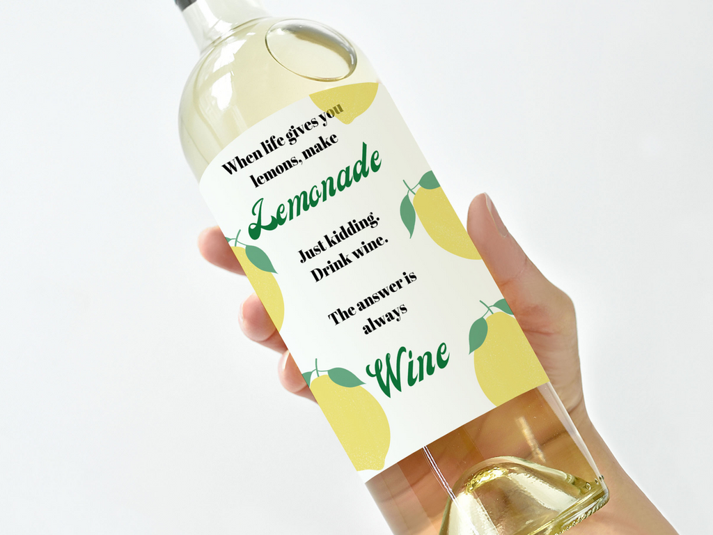 Printable lemon themed wine label for a sympathy gift or a get better soon gift.