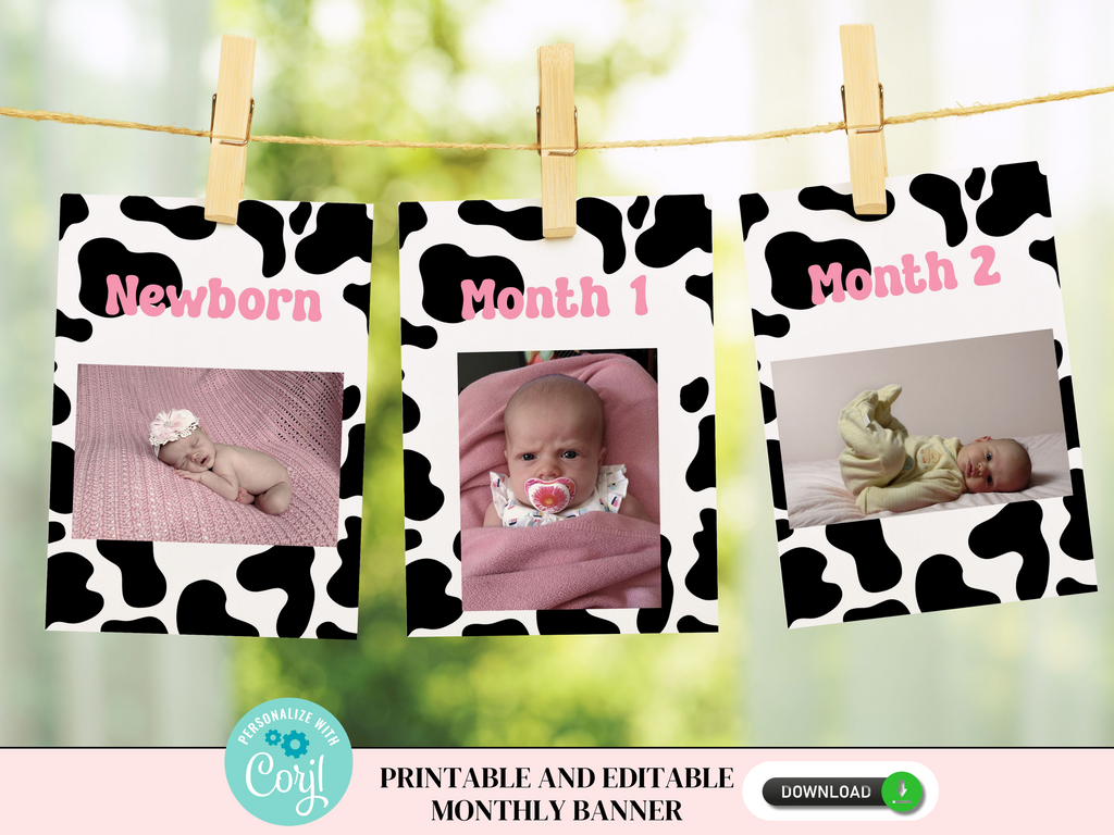 Printable and editable cow print banner