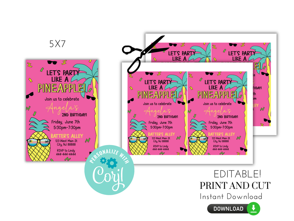 Editable and Printable Party Like a Pineapple Invitation
