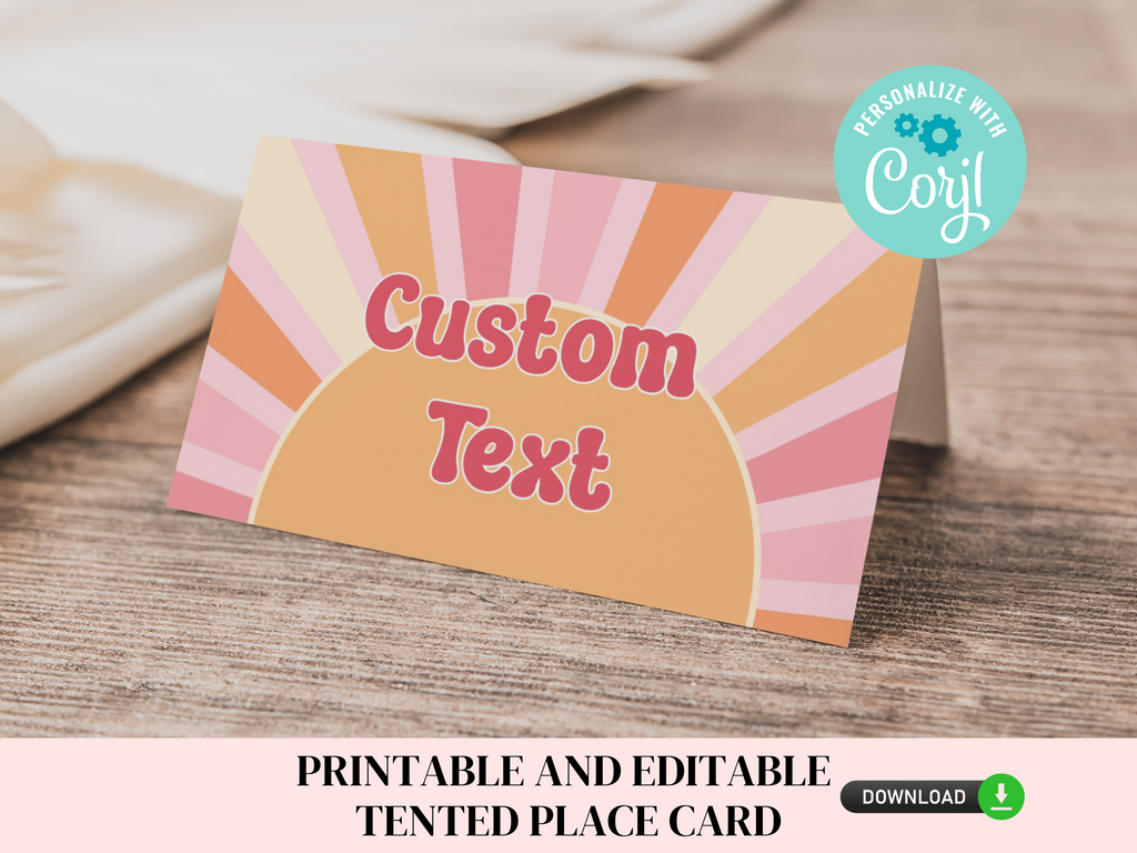 Printable and editable groovy place cards for retro birthday party