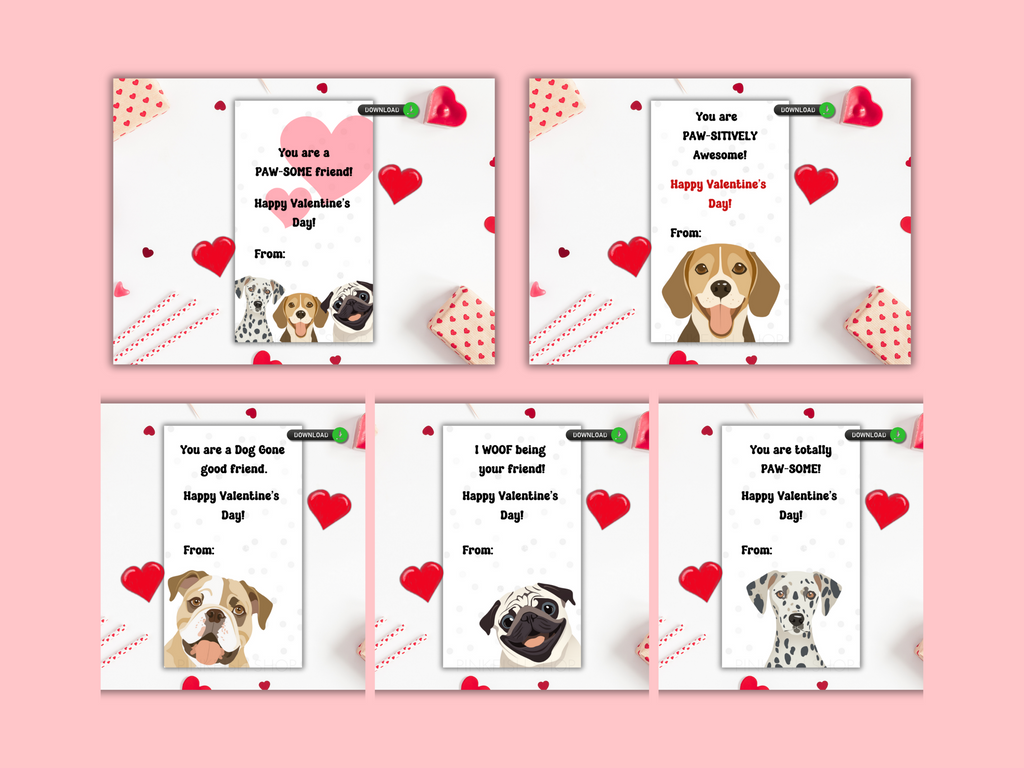 Printable dog valentine card set