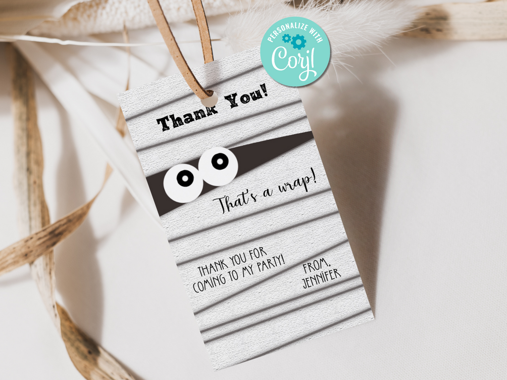 Printable and editable mummy favor tags for Halloween party