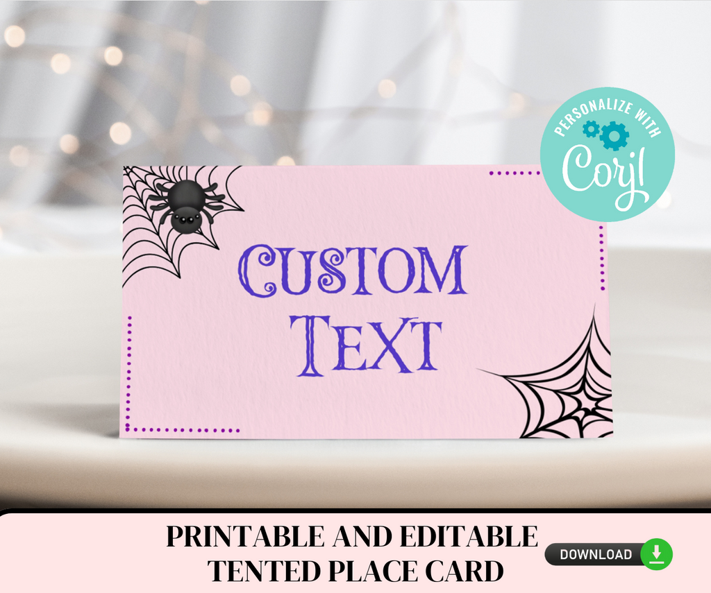 Printable and editable girly spider place cards