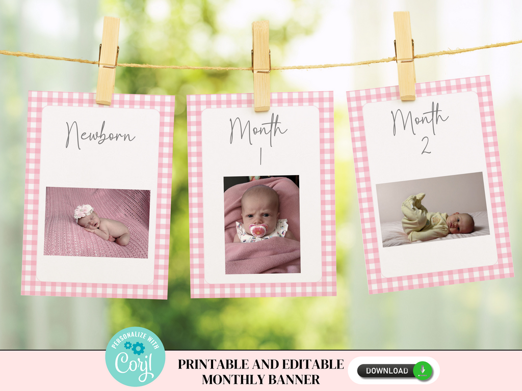 pink gingham monthly banner