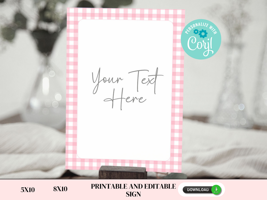 pink gingham sign in 5x7 and 8x10