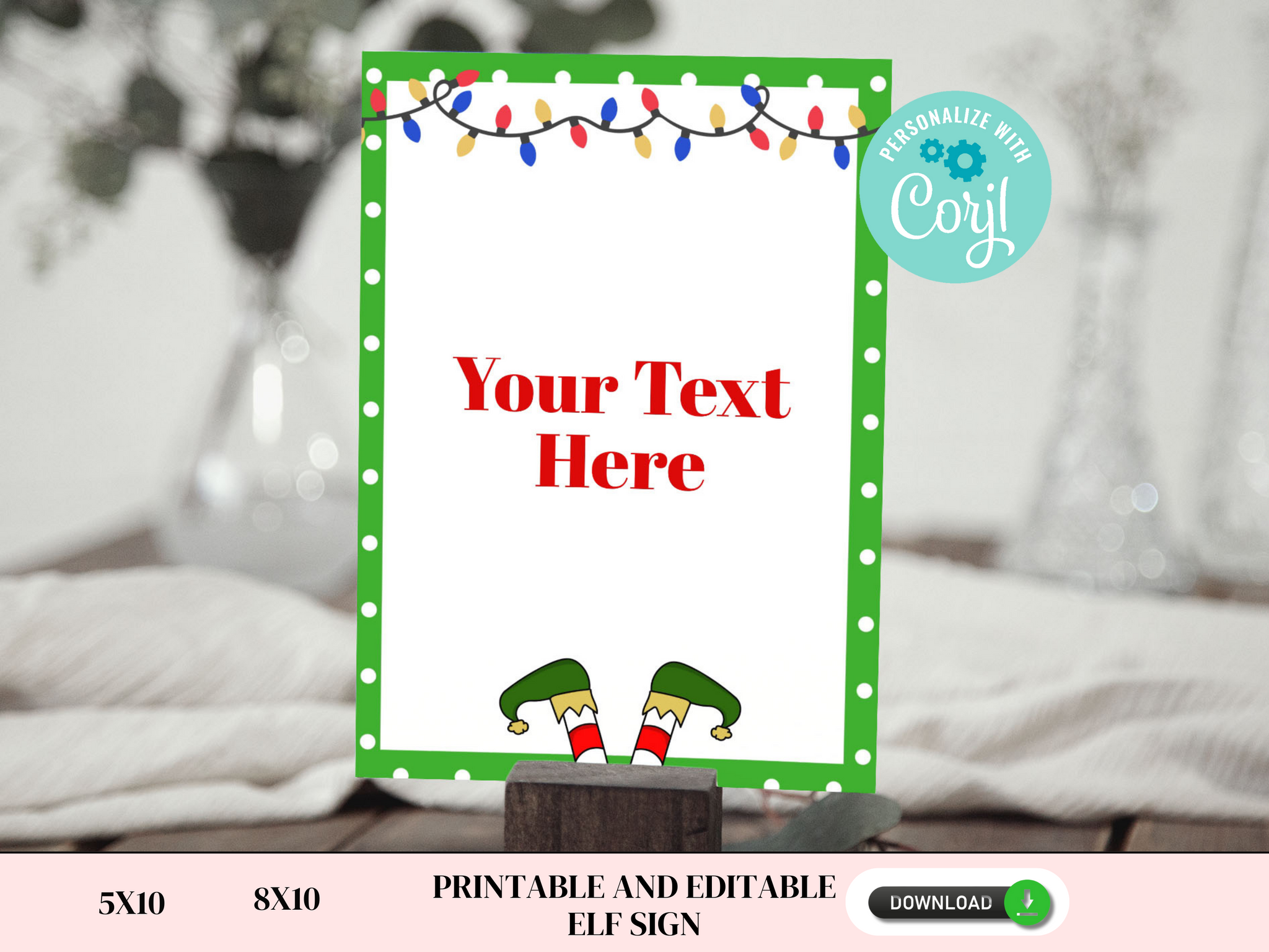 elf sign - printable and editable - 5x7 and 8x10 – pinkfish shop