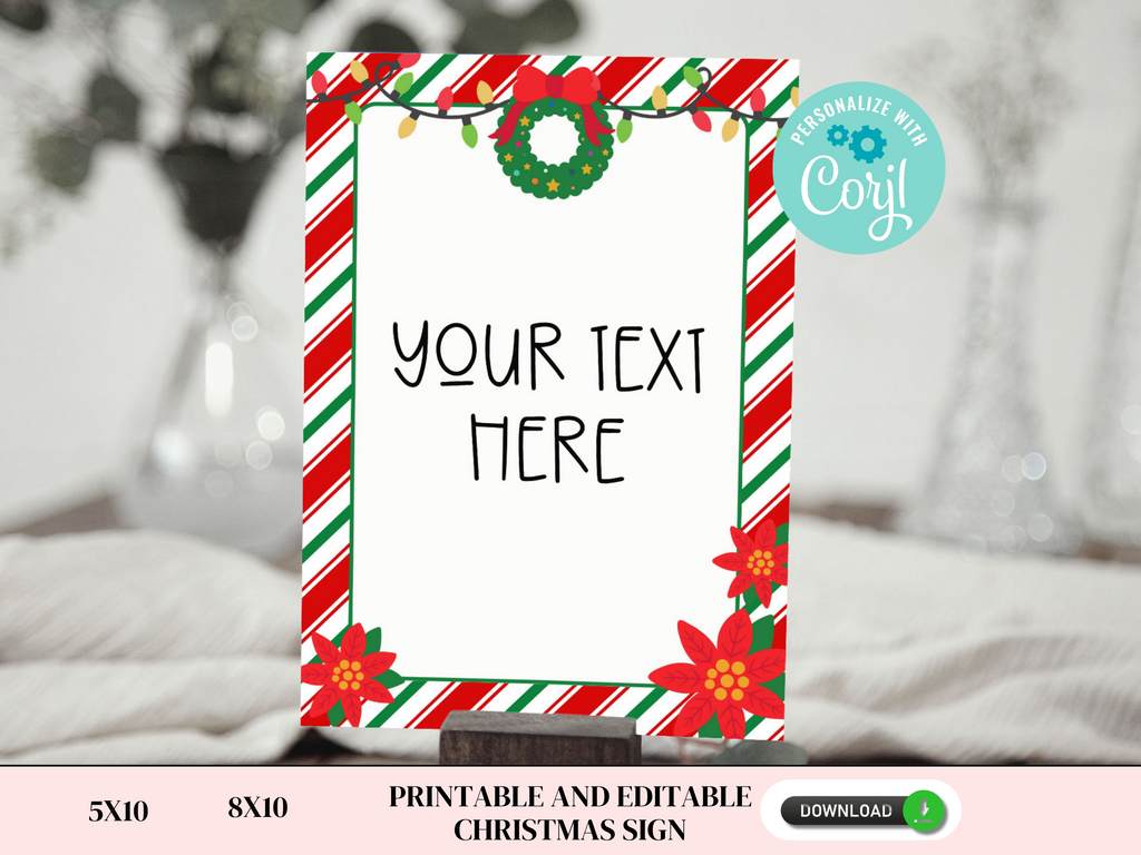 Printable and editable christmas sign sized 5x7 and 8x10