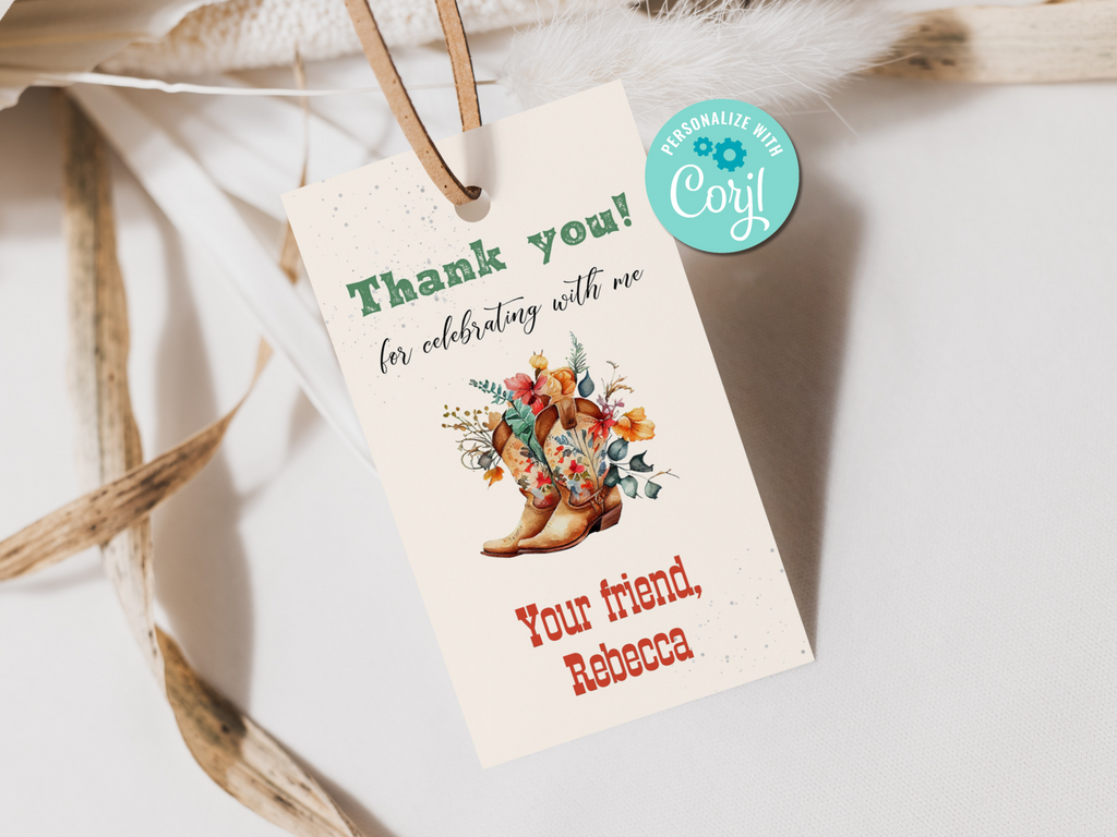 Printable and editable Boho Rodeo Favor Tags