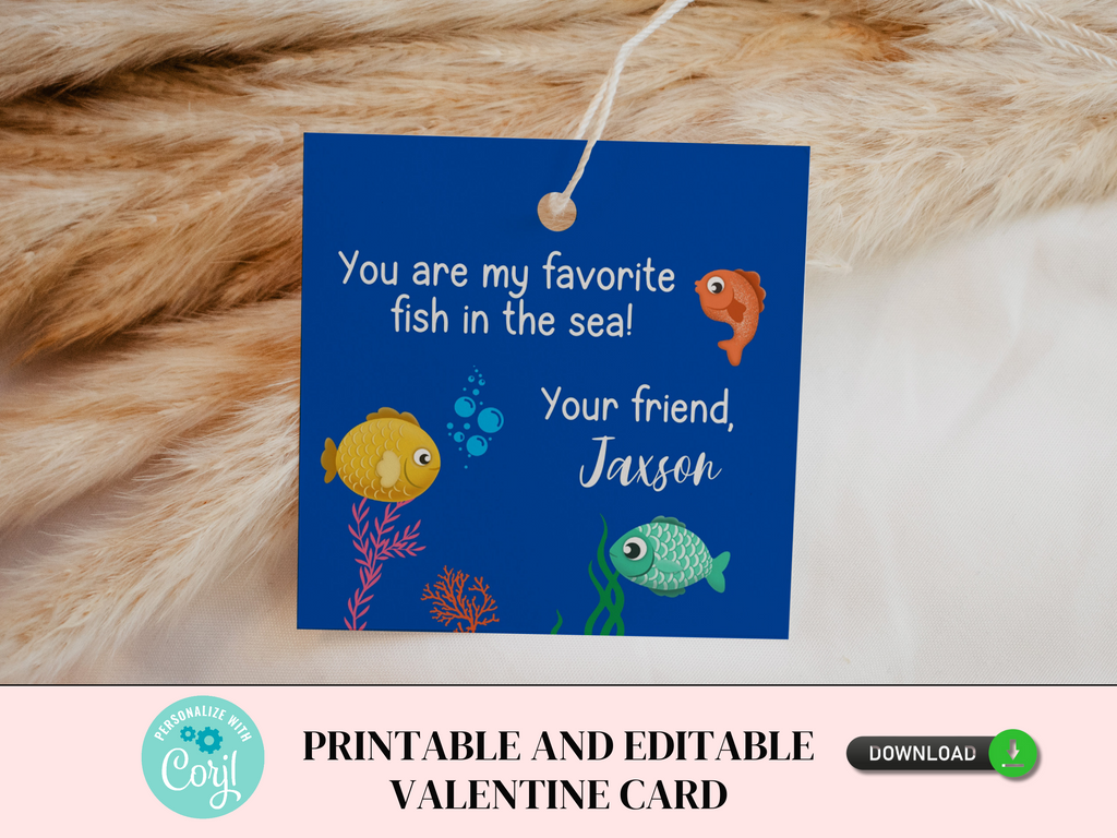 Printable and Editable Fishing Valentine Card