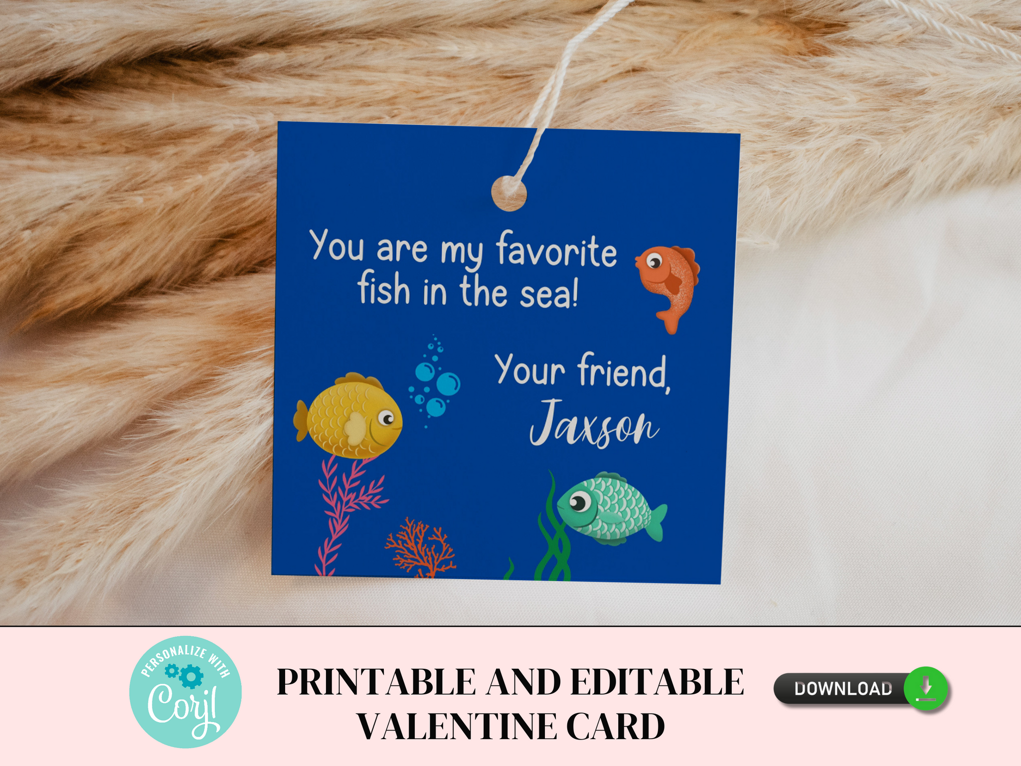 Printable and Editable Fishing Valentine Card – PinkFish Shop
