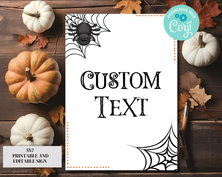 printable and editable spider halloween sign sized 5x7