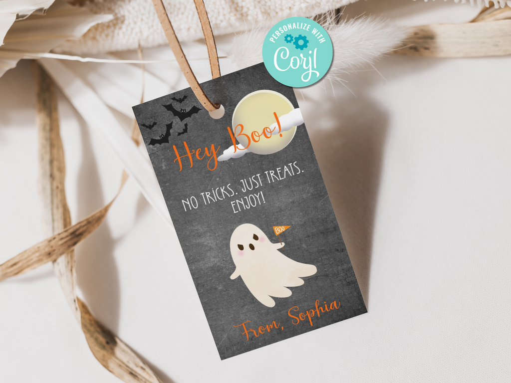 Printable and editable hey boo ghost favor tags for birthday party or school treat bags