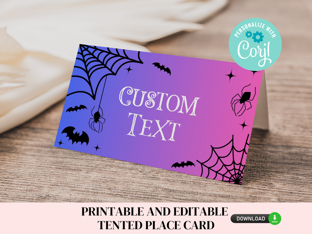 Printable and editable girly Halloween place cards