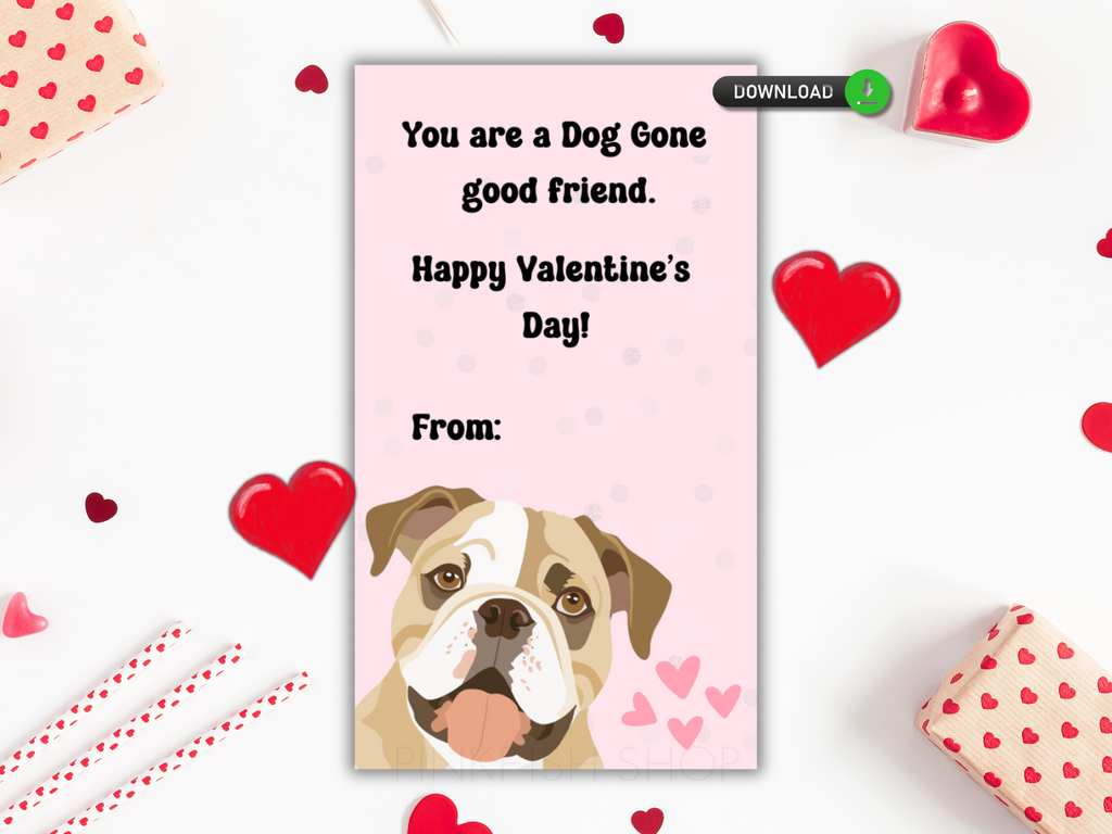 Printable bull dog valentine's day card