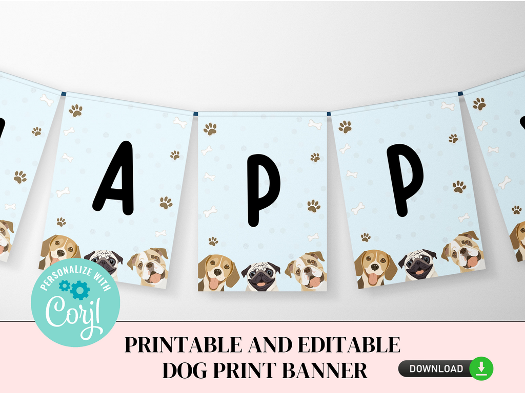Printable and editable let's pawty banner