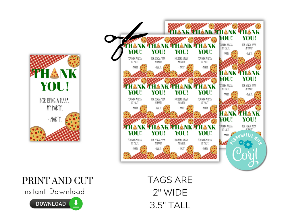 Printable and Editable Pizza Party Favor Tag