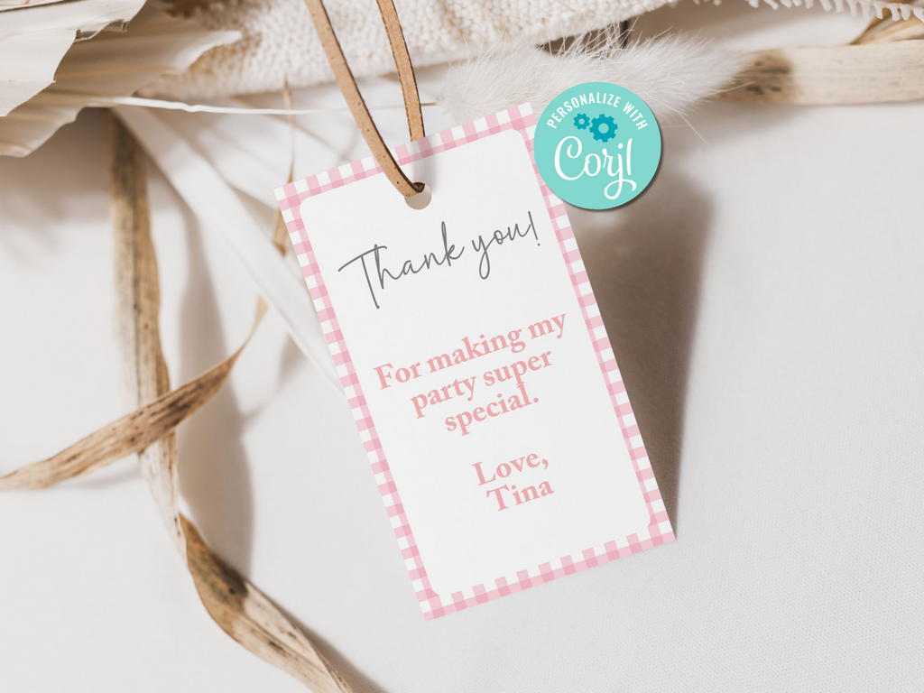 pink gingham thank you tag