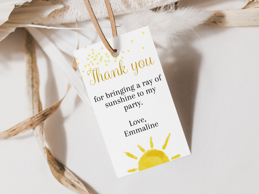 Printable and editable sunshine favor tag for you are my sunshine party