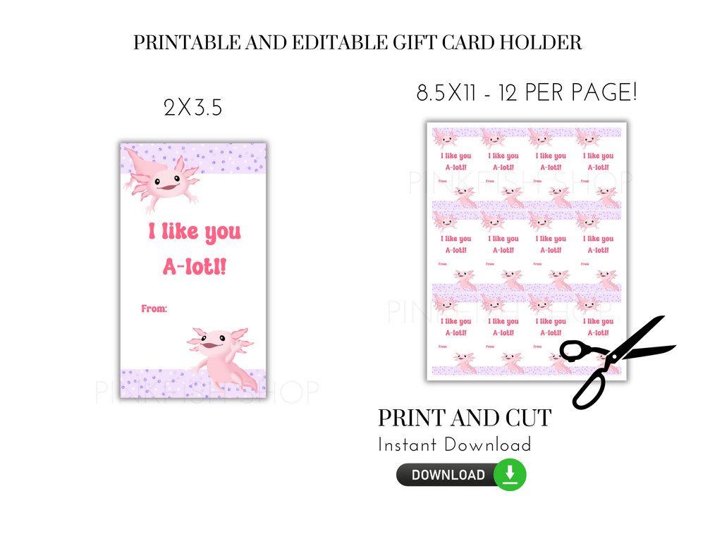 Printable Axolotl Valentine
