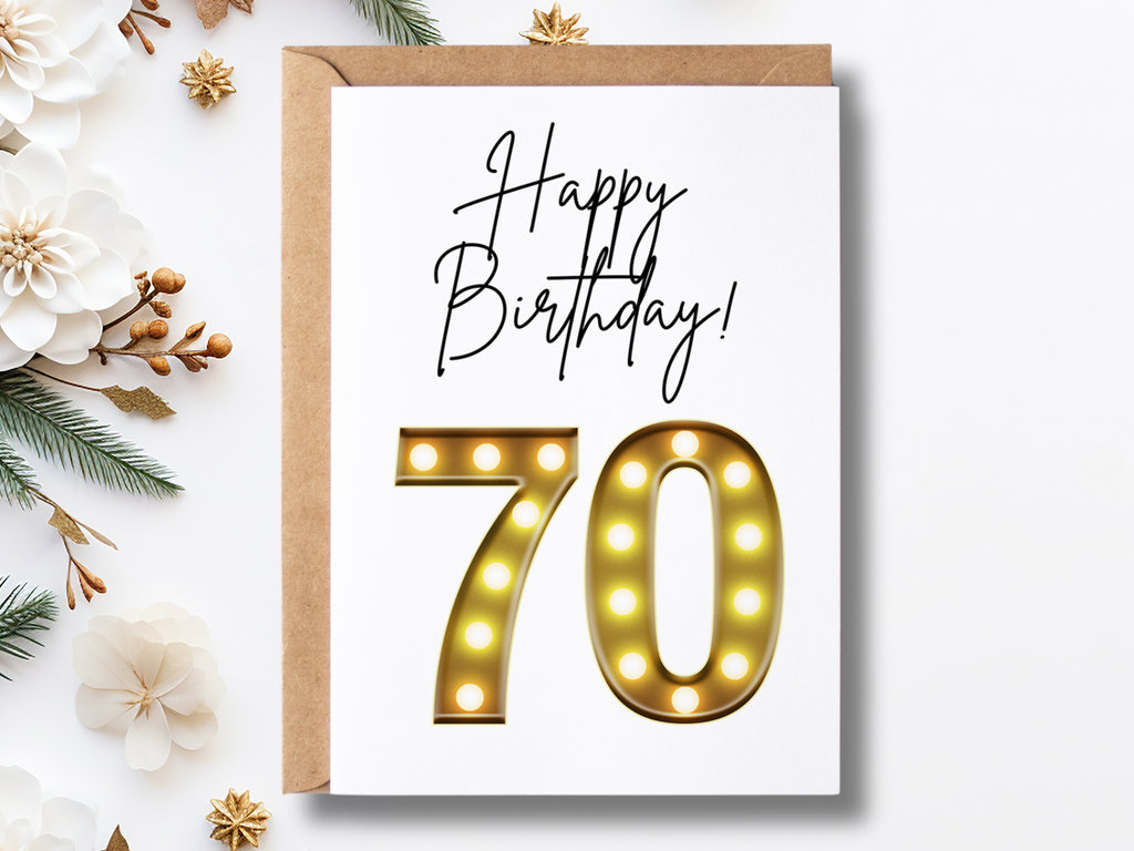 70th birthday card with marquee lights