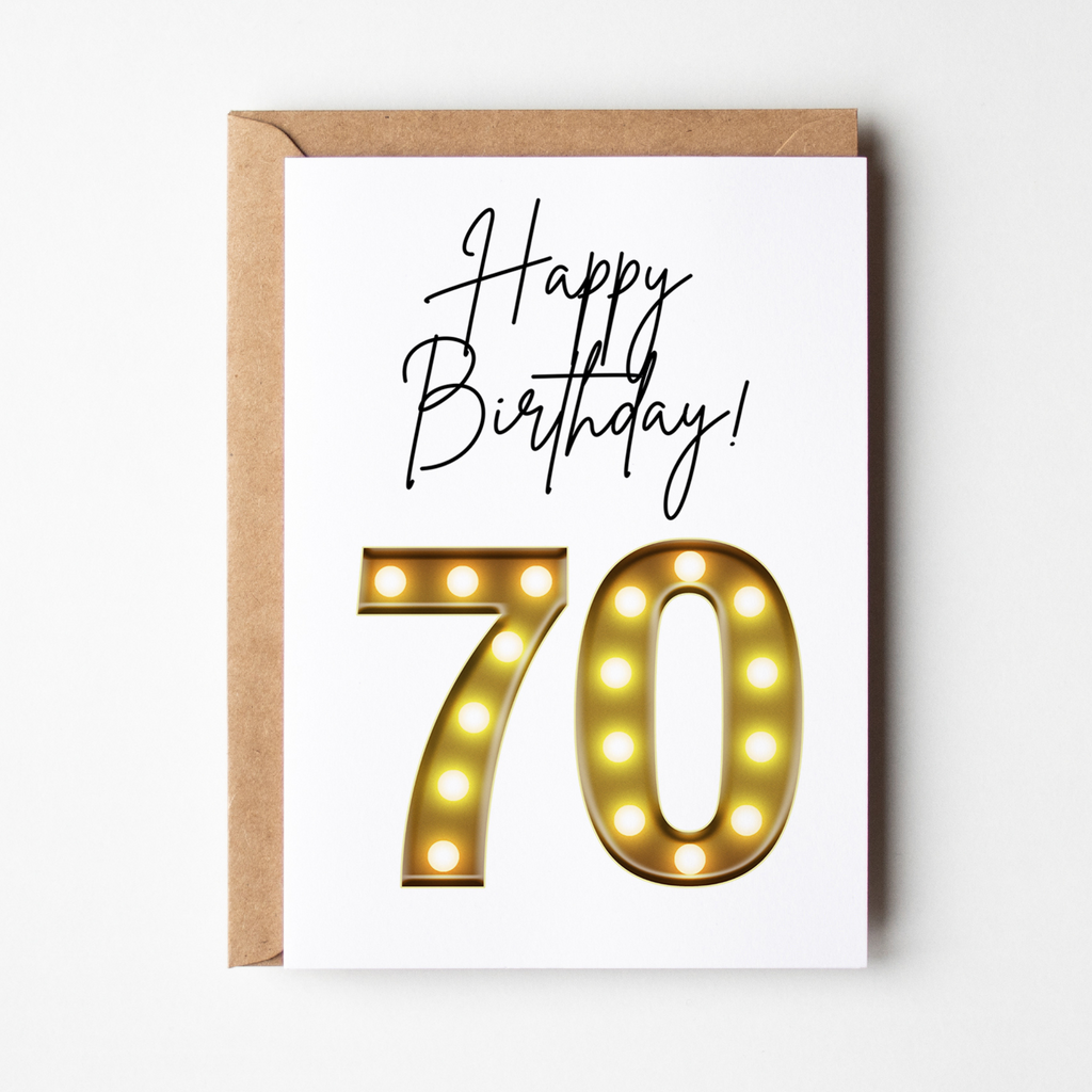 70th birthday card with marquee lights