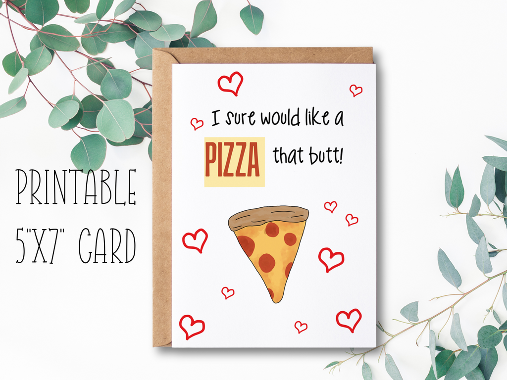 Printable Pizza Card for Anniversary or Valentine's Day