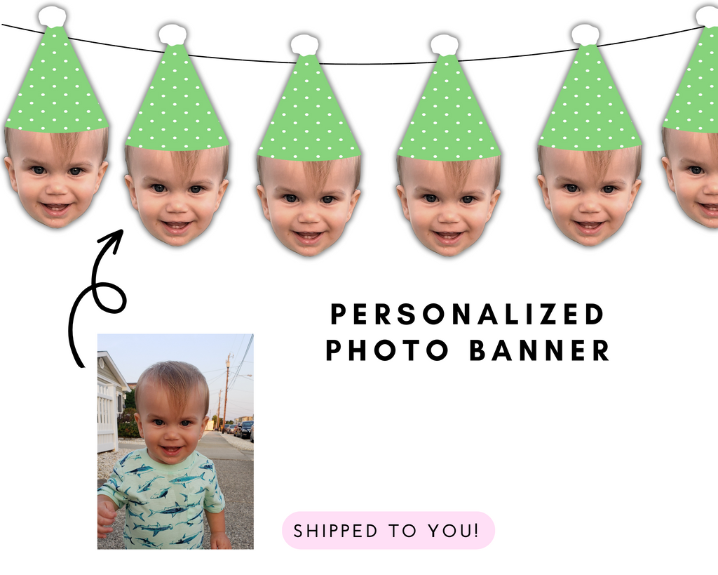 Photo Banner with Face and Green and White Polka Dot Hat