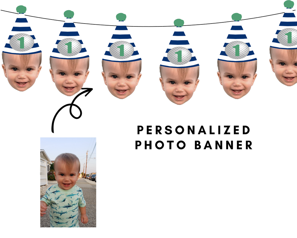 Golf Birthday Banner with Face and Party Hat
