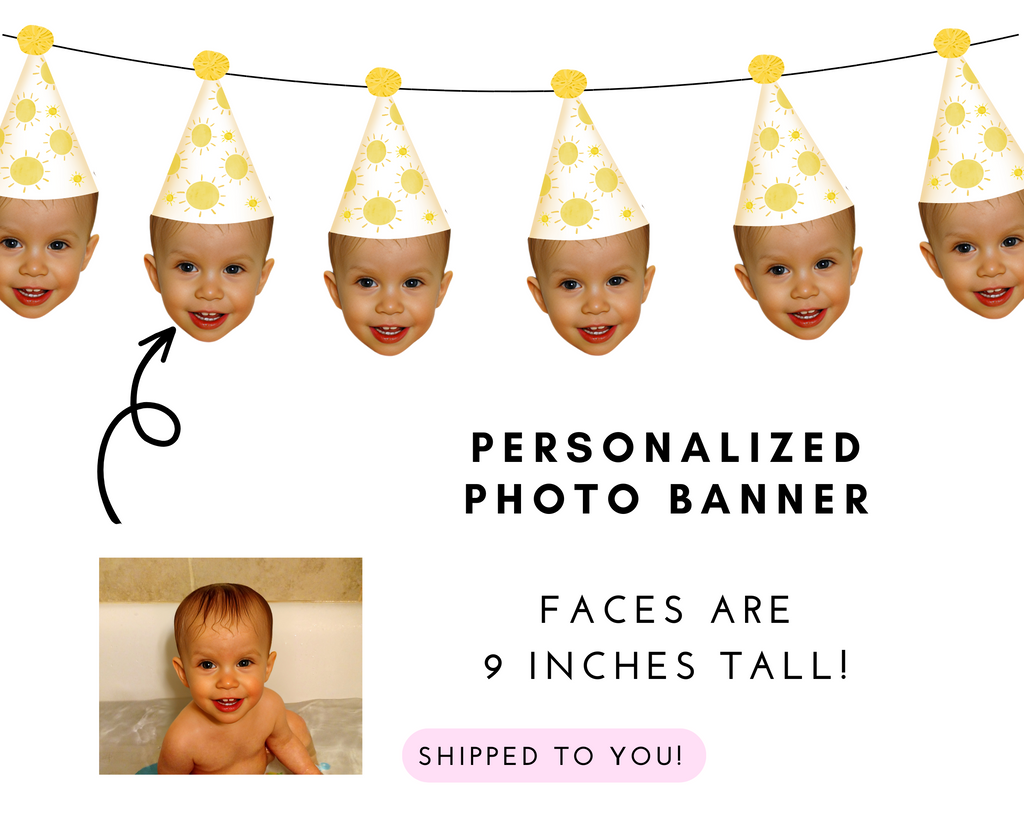 photo banner with sunshine party hat