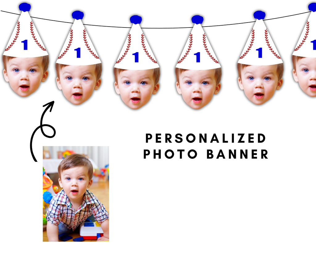 Customized photo banner with baseball party hat