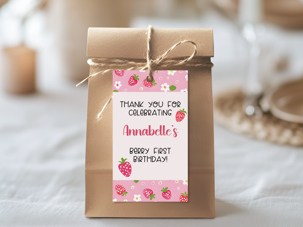 Printable and Editable Berry First Birthday Favor Tag