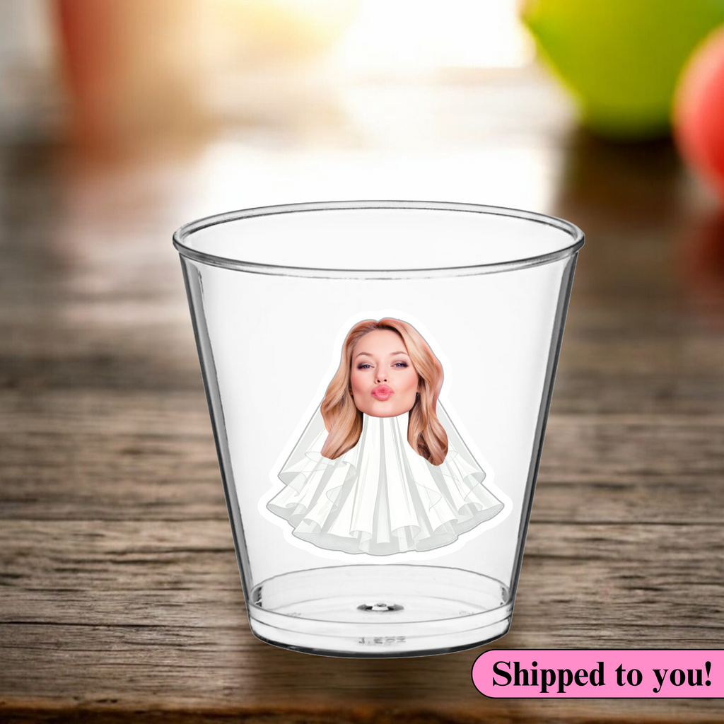 custom bachelorette shot glasses with photo and veil