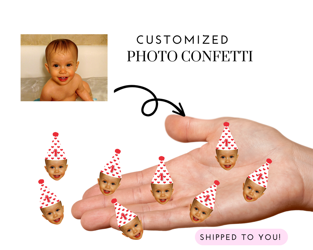 Photo confetti with heart party hat