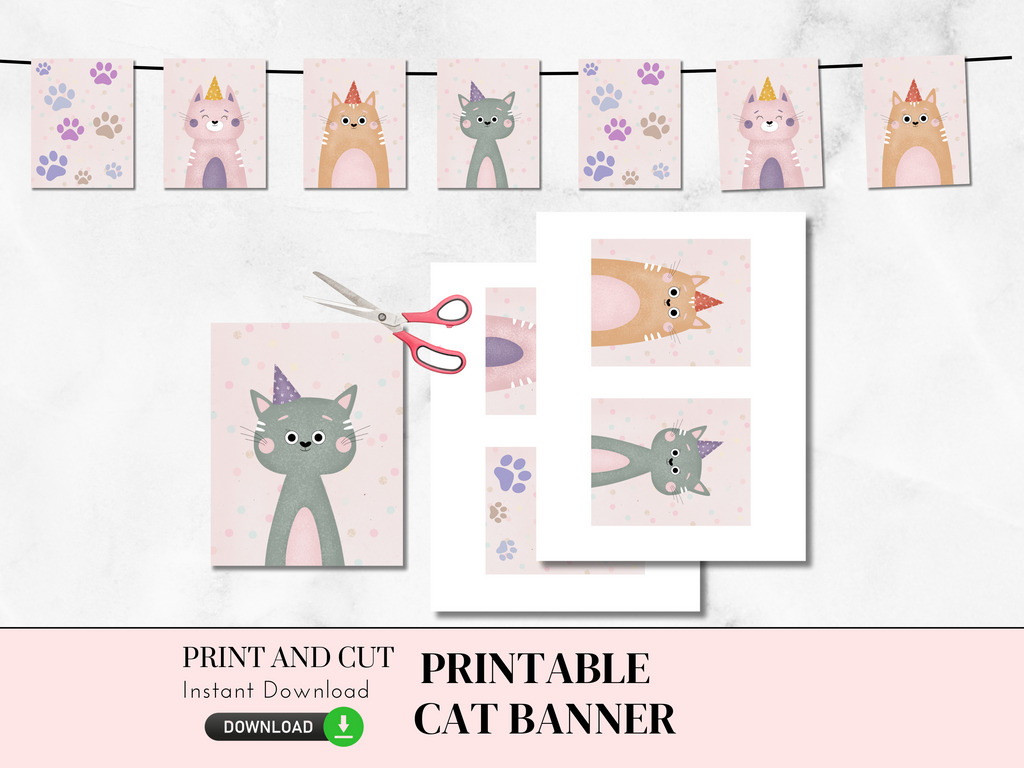 Printable cat banner for pet pawty