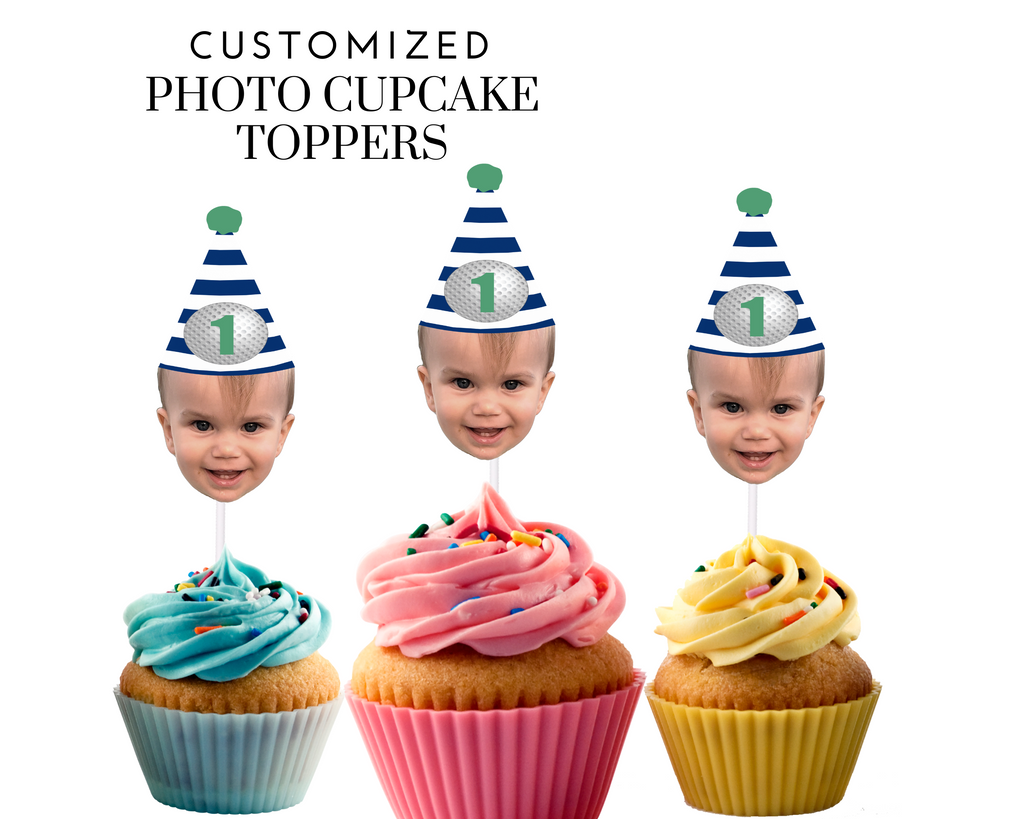 Golf Birthday Hat Custom Face Cupcake Toppers (12 count)