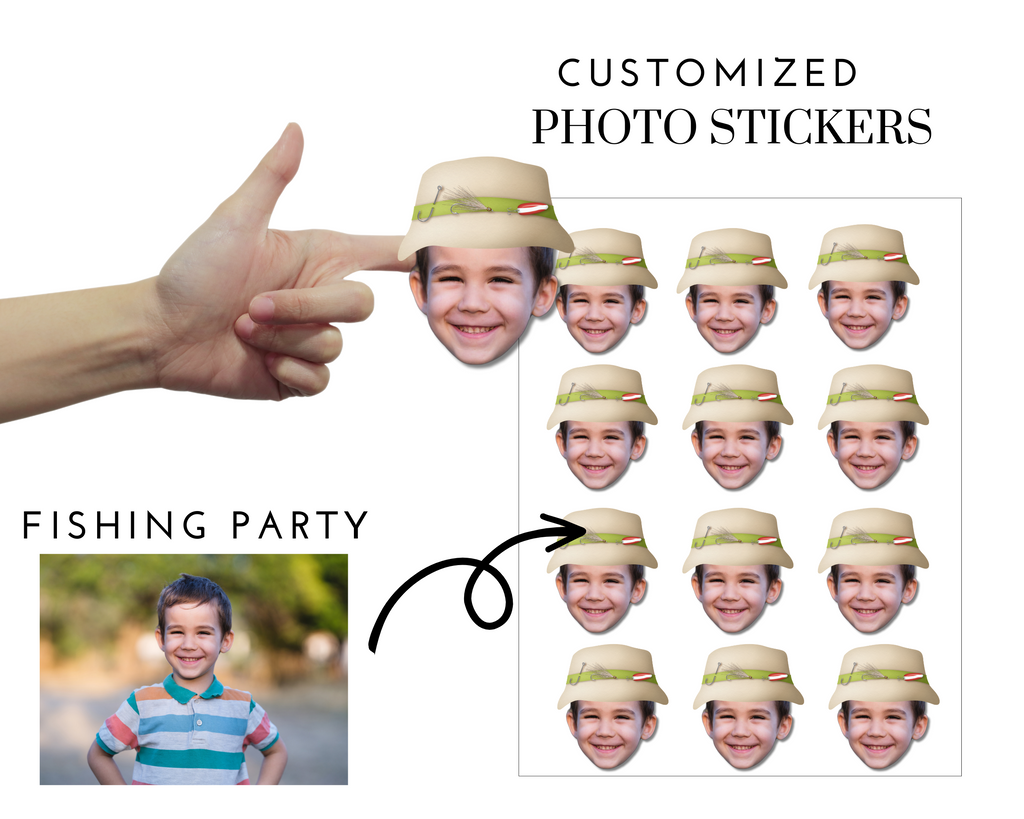 Customized photo stickers made your photo and fishing hat