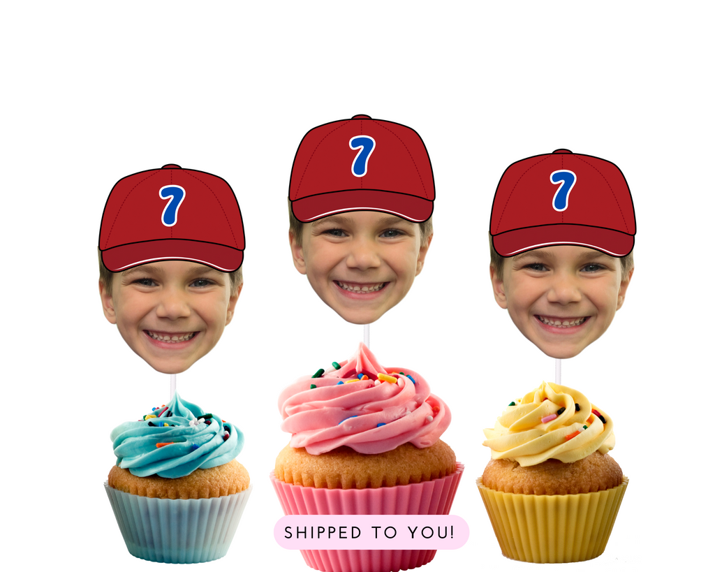 Baseball photo cupcake toppers for baseball or softball party. Personalized photo toppers. 
