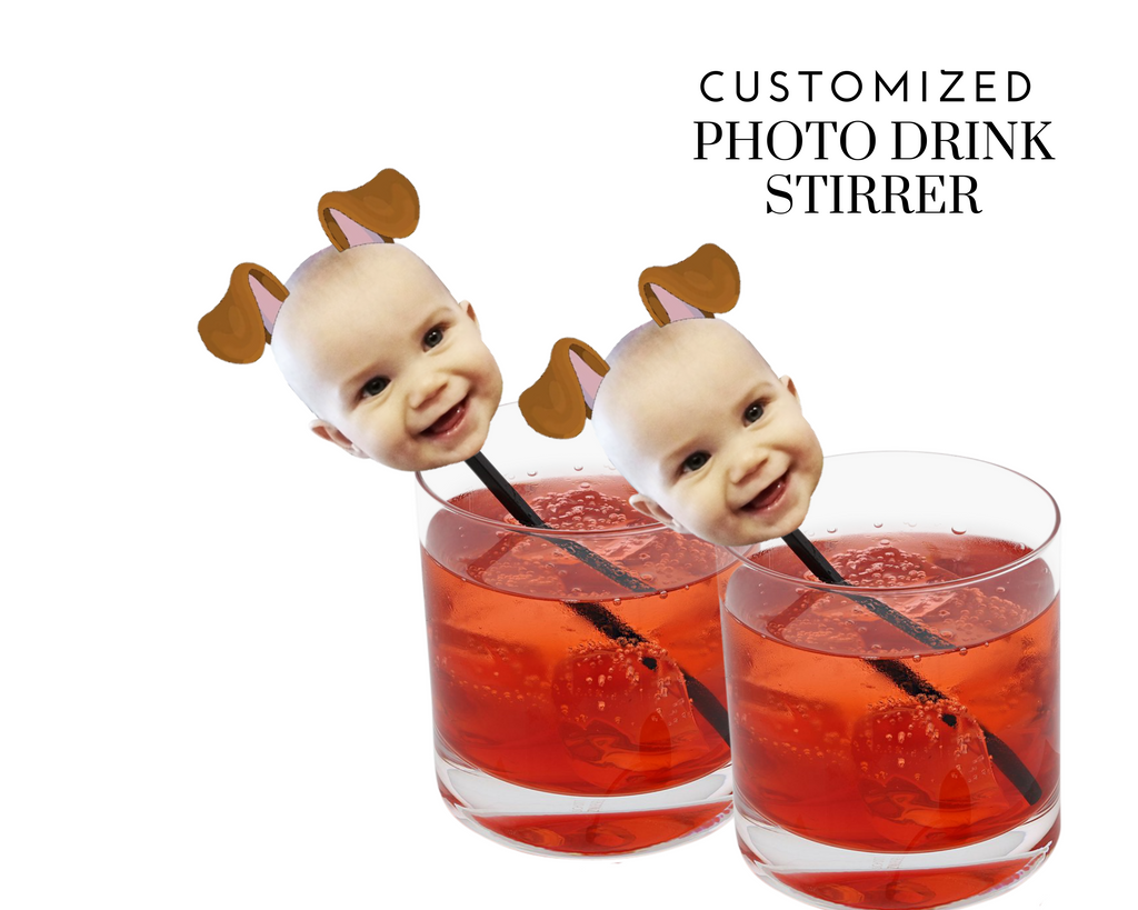 Custom photo drink stirrers with dog ears on top
