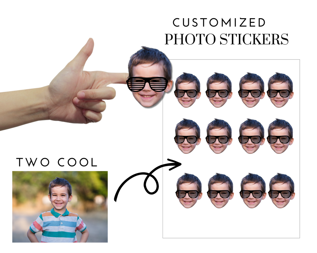 Customized photo stickers for a two cool birthday party