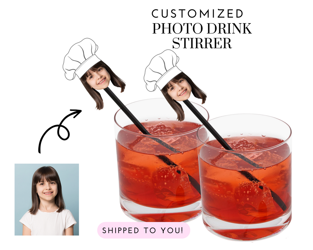 Drink stirrers personalized with chef hat and photo