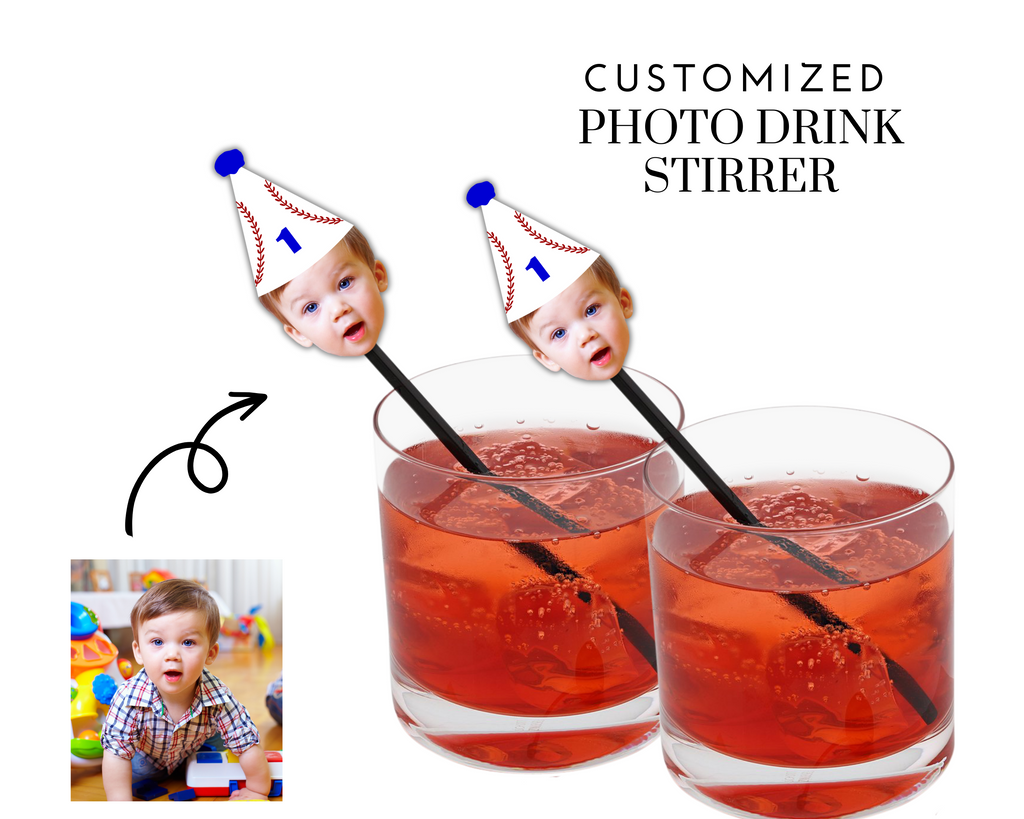 Baseball Themed Drink Stirrers with Photo and Hat (12 count)