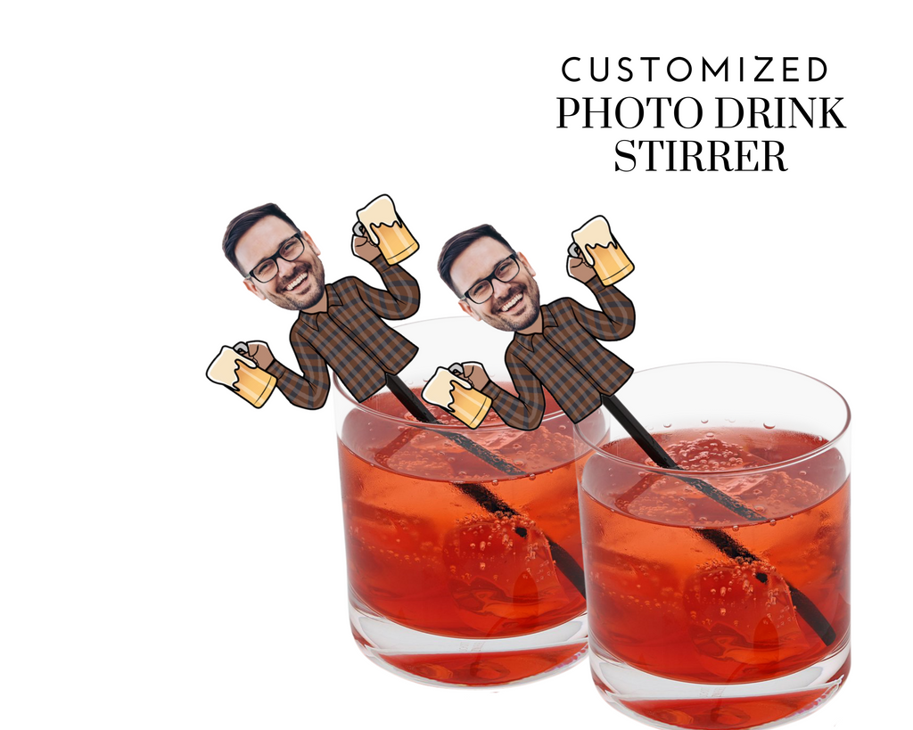 Face Drink Stirrers Customized with Photo  on Man with Beers(12 count)