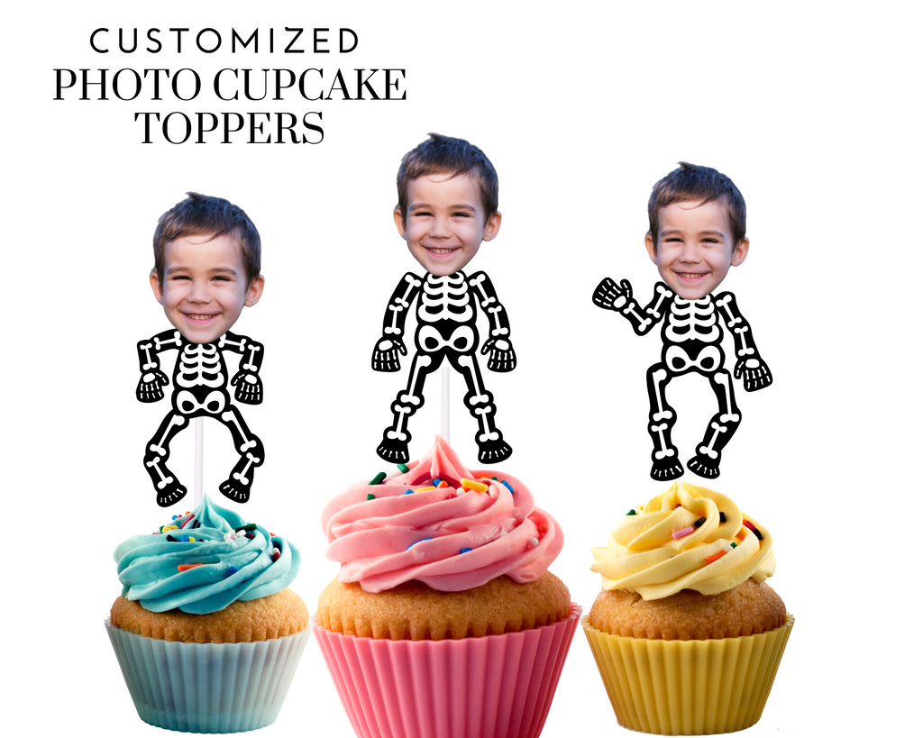 Custom skeleton cupcake toppers customized with photo