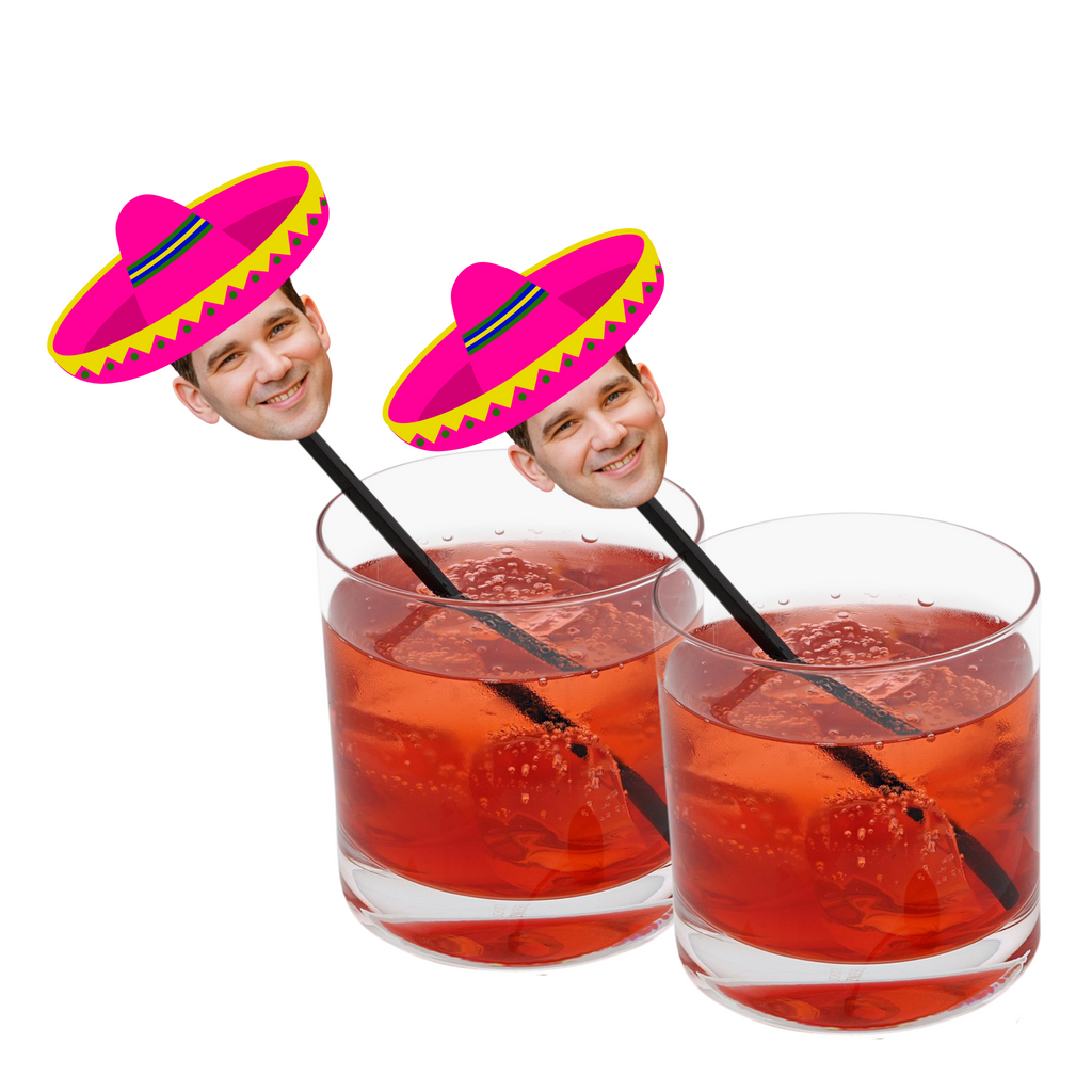 Drink stirrers with pink sombrero and photo