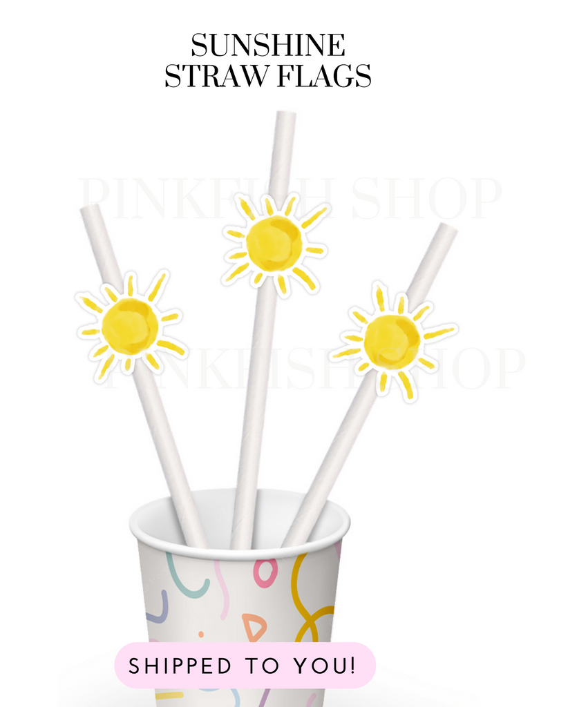 Sunshine straw flags with white paper straws