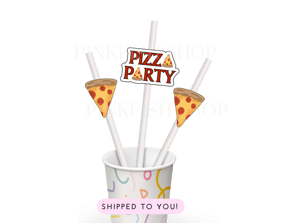 Pizza Party straws and straw flags